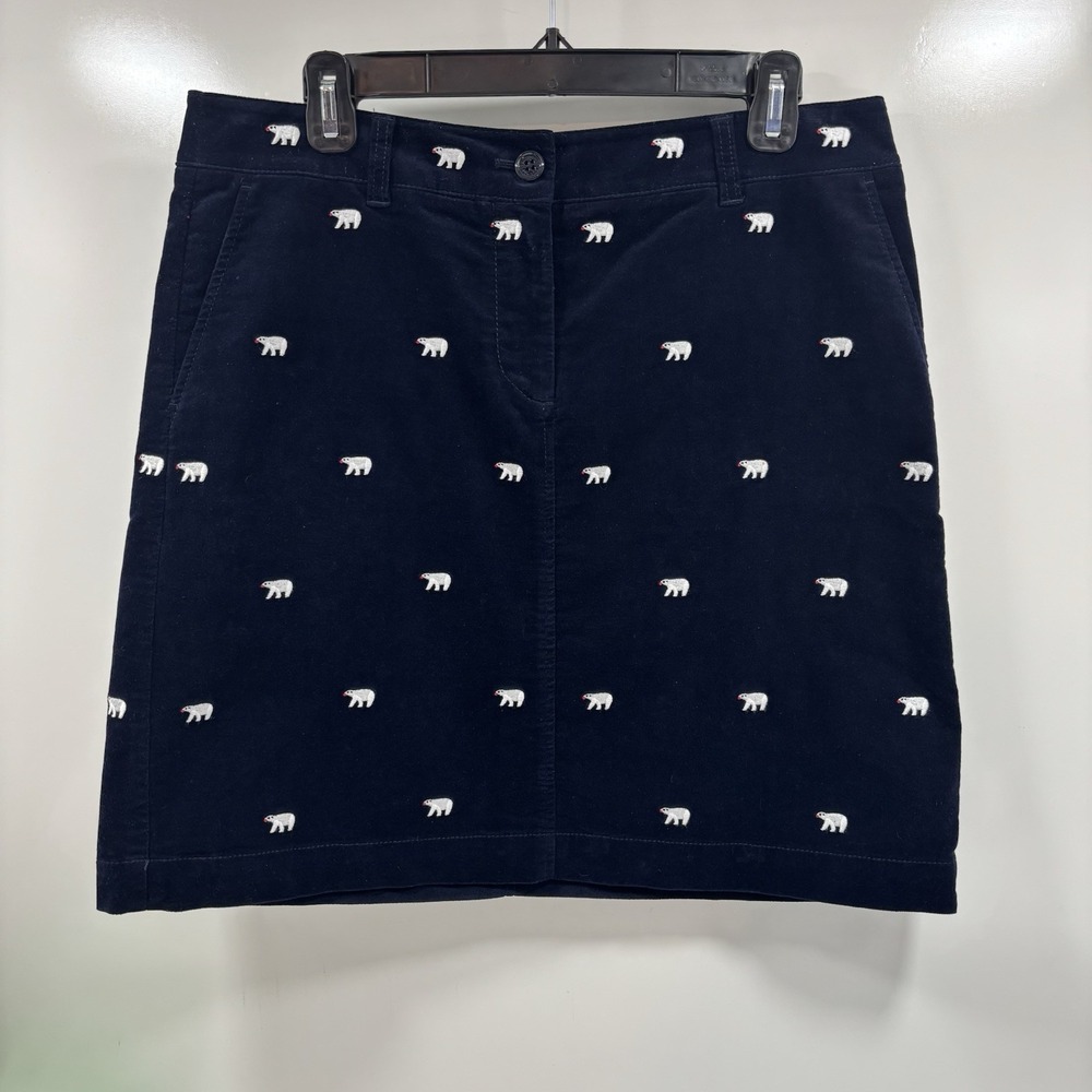 Talbots Skirt Womens Size 10p Navy Blue Corduroy Straight Embroidered Polar Bear